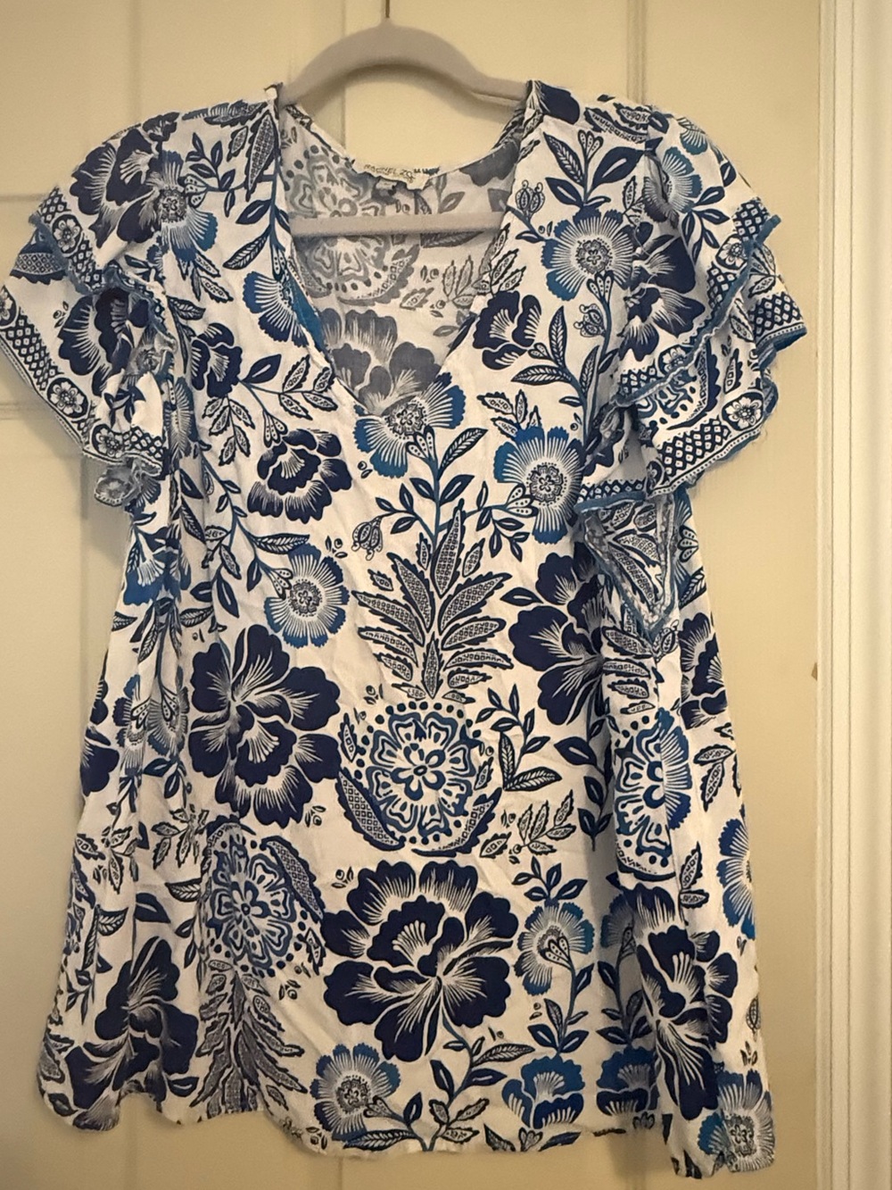 Rachel Zoe White Tunic with Blue Floral Print